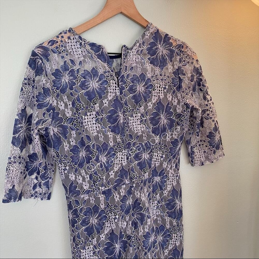 NWT VONE Antropologie Blue White Floral Lace Mini Dress Small - Picture 12 of 14